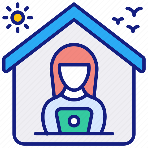 Working, remotely, woman, young, home, person icon - Download on Iconfinder