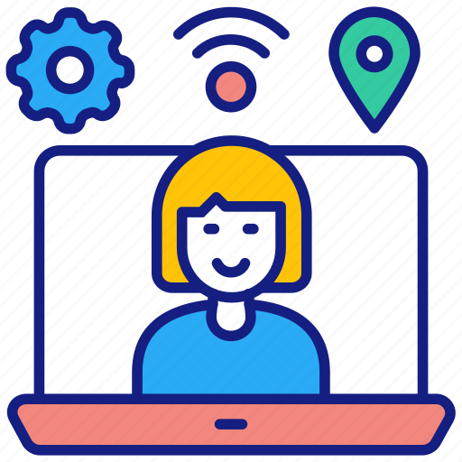 Virtual, workspace, workfromhome, lady, laptop, office icon - Download on Iconfinder