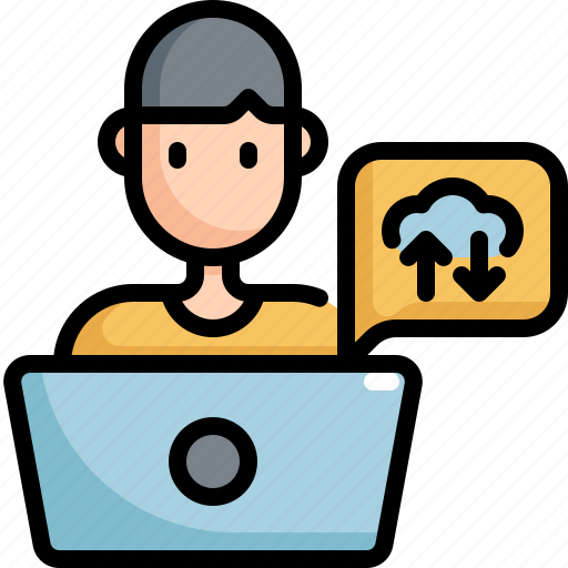 Cloud, laptop, man, storage, work, working, working at home icon - Download on Iconfinder