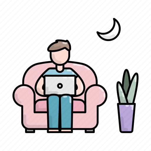 Home, man, night, plant, sofa, wfh, work icon - Download on Iconfinder