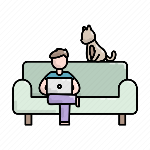 Dog, home, man, sofa, wfh, work icon - Download on Iconfinder