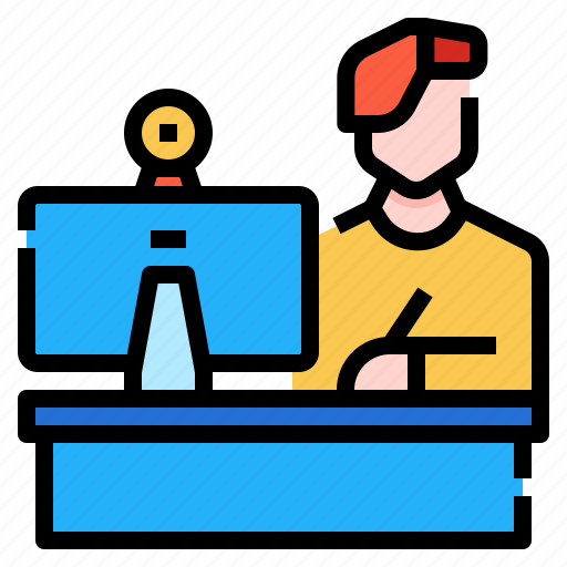 Computer, man, officer, table, work from home, worker icon - Download on Iconfinder