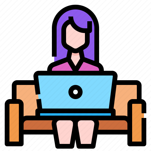 Notebook, sofa, women, work from home, worker icon - Download on Iconfinder