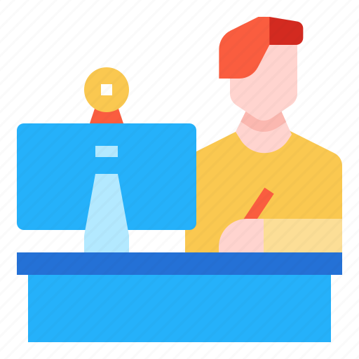 Computer, man, officer, table, work from home, worker icon - Download on Iconfinder