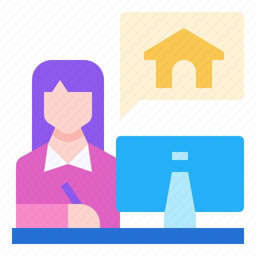 Computer, officer, table, woman, work from home, worker icon - Download on Iconfinder