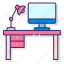computer, desk, monitor, work 