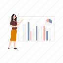 chart, graph, presentation, working, woman