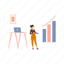 graph, growth, working, female, standing