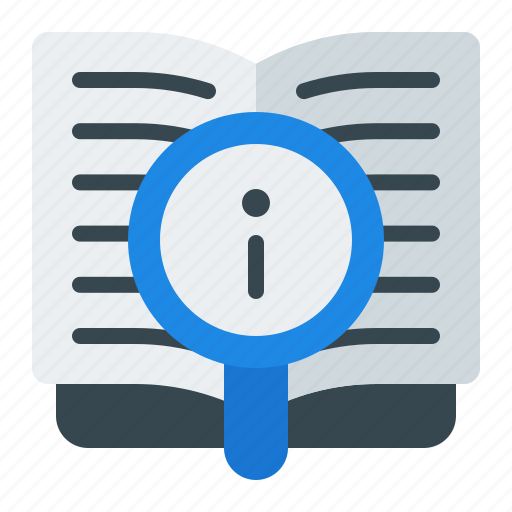 Info, book, manual, search, magnifying glass, user guide, help icon - Download on Iconfinder
