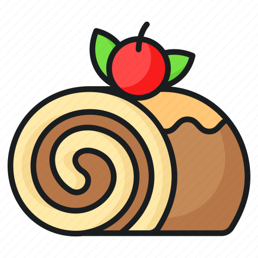 Swill, roll, cake, sponge, chocolate, cherry, dessert icon - Download on Iconfinder