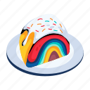 rainbow cake, cake slice, rainbow dessert, colourful cake, rainbow pastry
