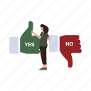 yes, no, girl, standing, option