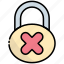 lock, cross, delete, unsecure, security, padlock 