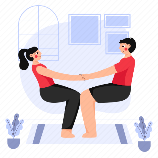 Yoga, couple, pose, wellness, exercise, chair pose, utkatasana illustration - Download on Iconfinder