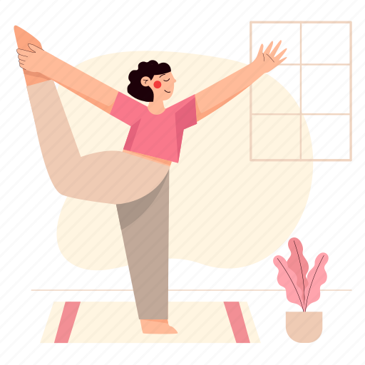 Yoga, fat, woman, dance pose, natarajasana, lord of dancers pose, meditation illustration - Download on Iconfinder
