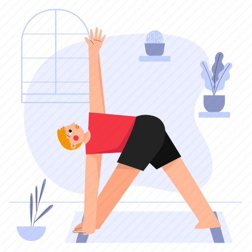 Yoga, pose, wellness, exercise, revolved triangle pose, parivritta trikonasana, man illustration - Download on Iconfinder