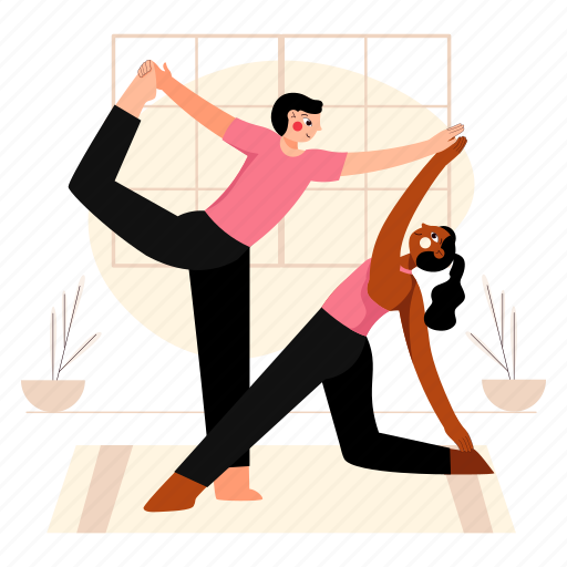 Yoga, sweet, couple, pose, wellness, exercise, lord of dancers pose illustration - Download on Iconfinder