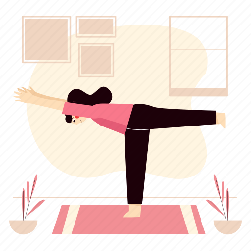 Yoga, wellness, sport, exercise, warrior pose, virabhadrasana, woman illustration - Download on Iconfinder