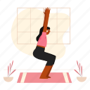 yoga, woman, wellness, sport, exercise, chair pose, utkatasana 