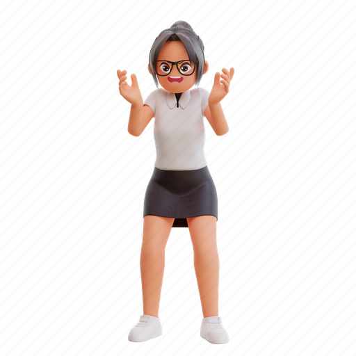 Woman, standing, beauty, pose, face, exercise, angry 3D illustration - Download on Iconfinder