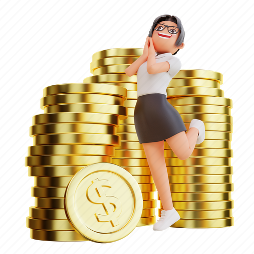Bussines, finance, money, gold, invest, cute, female 3D illustration - Download on Iconfinder