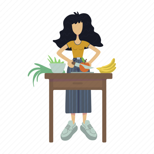 Woman, cut, fruit, cooking, vegetarian illustration - Download on Iconfinder