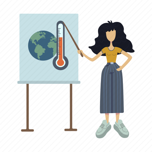 Woman, presentation, global, warming, earth globe illustration - Download on Iconfinder