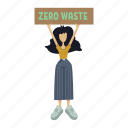 woman, hold, banner, slogan, zero waste 