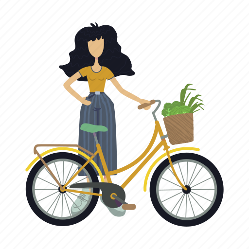 Woman, bicycle, eco, transport, vegetables illustration - Download on Iconfinder