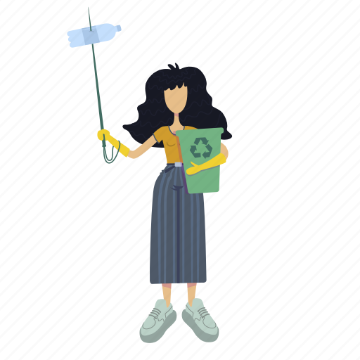 Woman, hold, collect, plastic, garbage illustration - Download on Iconfinder