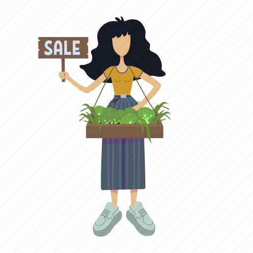 Woman, sale, organic, vegetable, grocery illustration - Download on Iconfinder