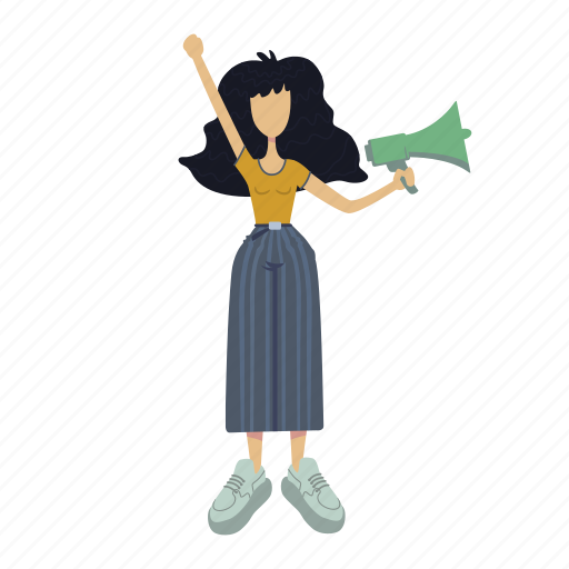 Woman, hold, bullhorn, feminist, environmental activist illustration - Download on Iconfinder