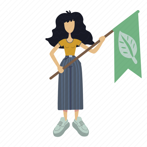 Woman, hold, flag, leaf, green illustration - Download on Iconfinder