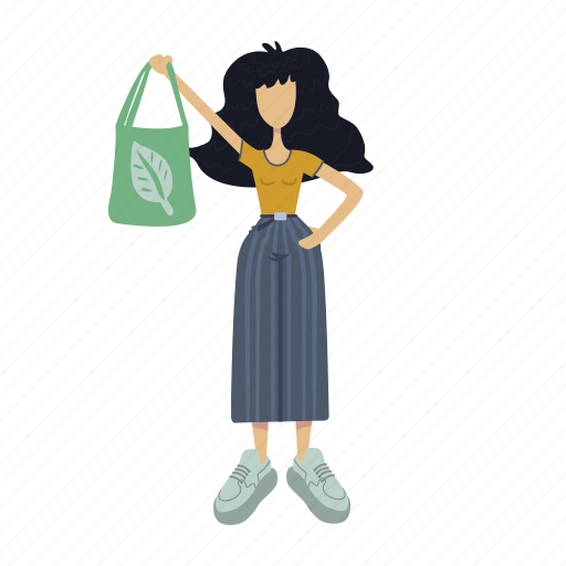 Woman, hold, eco, handbag, shopping bag illustration - Download on Iconfinder