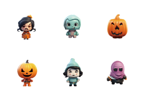 Cute Halloween Monster characters 3D illustration pack