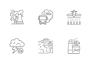 Air pollution icons. Linear. Outline
