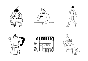 Animal cafe hopping illustration