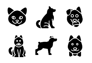 Cats and dogs in different positions in glyph style