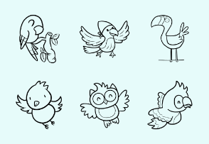 Cute Birds Outlined