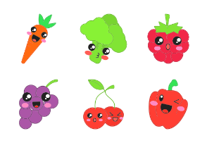 Fruits and vegetables kawaii. Color. Filled