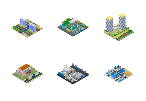 Isometric buildings illustrated