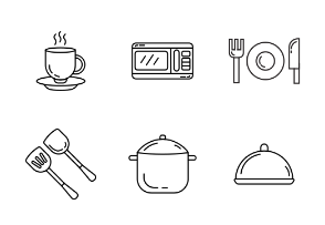 Kitchen and cooking outline set