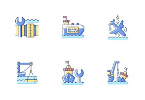 Marine industry icons. Color. Filled