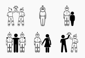 Robot Android Humanoid Cyborg Family and Human