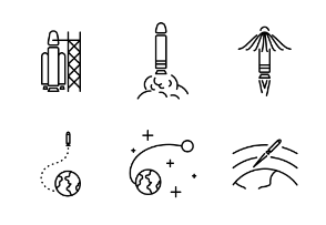 Set of space mission vector line icons.