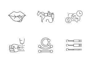 Tattoo and piercing icons. Linear. Outline